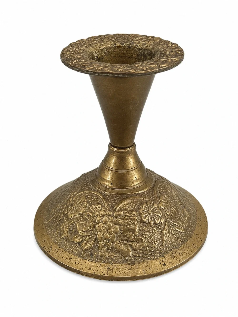 Vintage Goel India  Brass Taper Candle Holders Set of 2 Hand-Engraved Floral